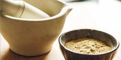 Ayurvedic medicinal spice with pestle and mortar